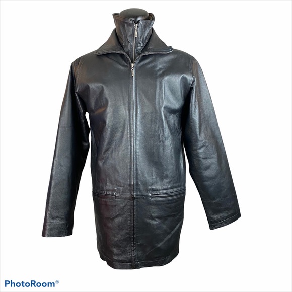 CHEROKEE Long Leather Jacket Black Zip Up Faux Fur - Picture 2 of 15